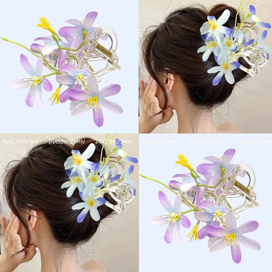 Pastoral Women's Flower Cloth Hair Claws