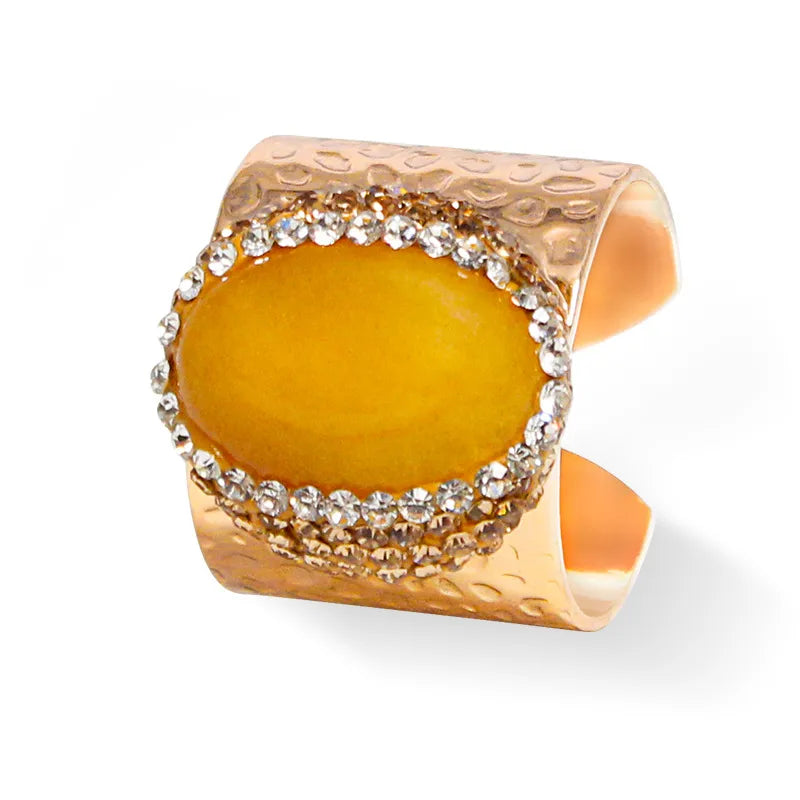 hip-hop retro oval natural stone crystal open ring