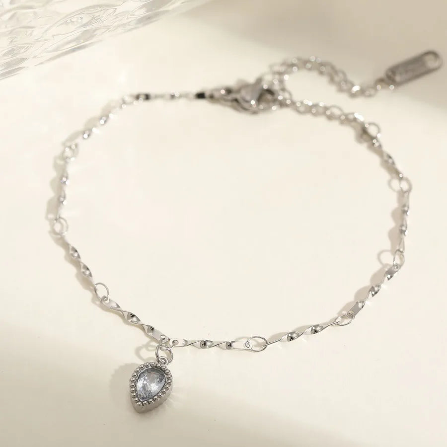 Cute Lady Romantic Oval Solid Color 304 Stainless Steel 18K Gold Plated Zircon cable chain Bracelets In Bulk