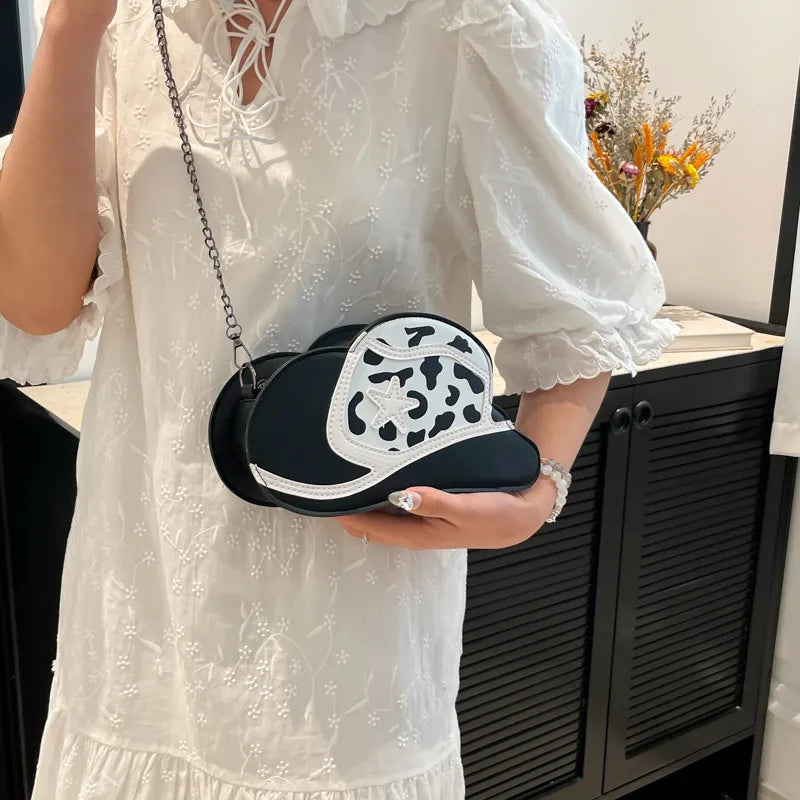 Fashionable Ladies' PU Leather Shoulder Bag Versatile Hat Shape Crossbody Bag Stylish Print Elements Round Ball Shaped Bag
