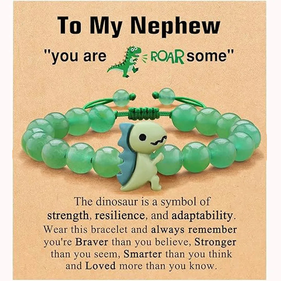 Fashionable Natural Stone Dinosaur Beads Bracelet For Back-To-School Graduation Birthday Gifts For Son Grandson Nephew Brother