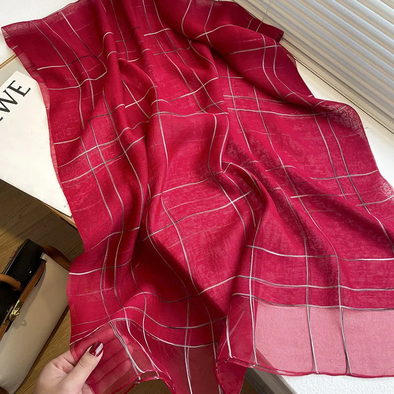 women's elegant stripe  silk fleece silk scarves
