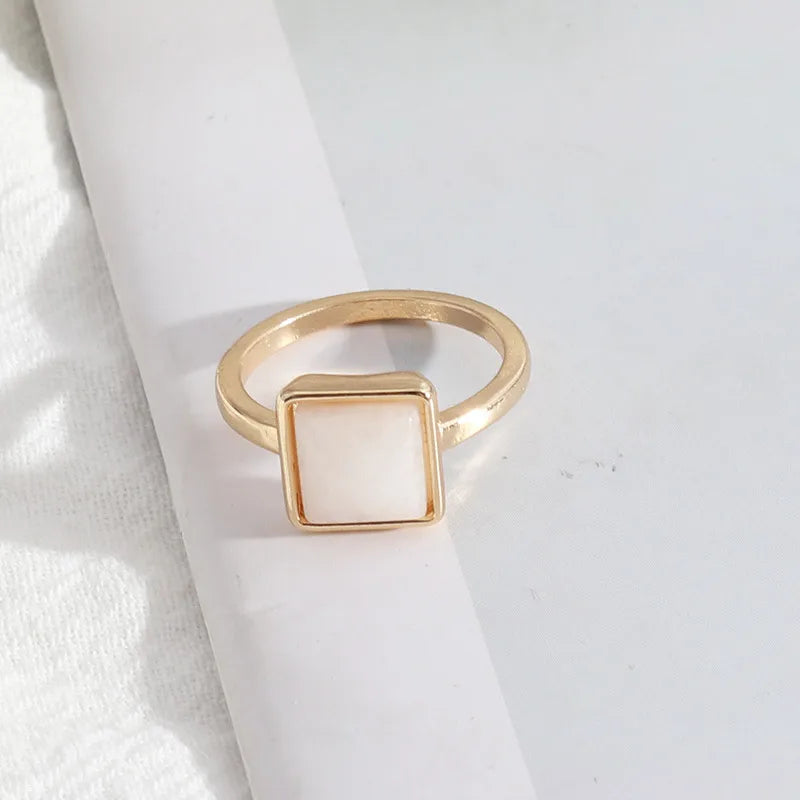 1 piece simple style square alloy plating inlay natural stone women's rings