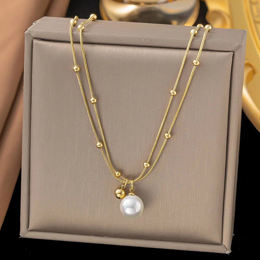 Wholesale Jewelry Elegant Sweet Geometric Heart Shape 304 Stainless Steel Round Plating ball chain cable chain Bracelets Necklace