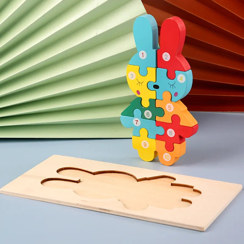 3D Wooden Dinosaur Puzzle Early Education Toys For Kids Assembly Building Blocks Baby Cognitive Skills Development Playset