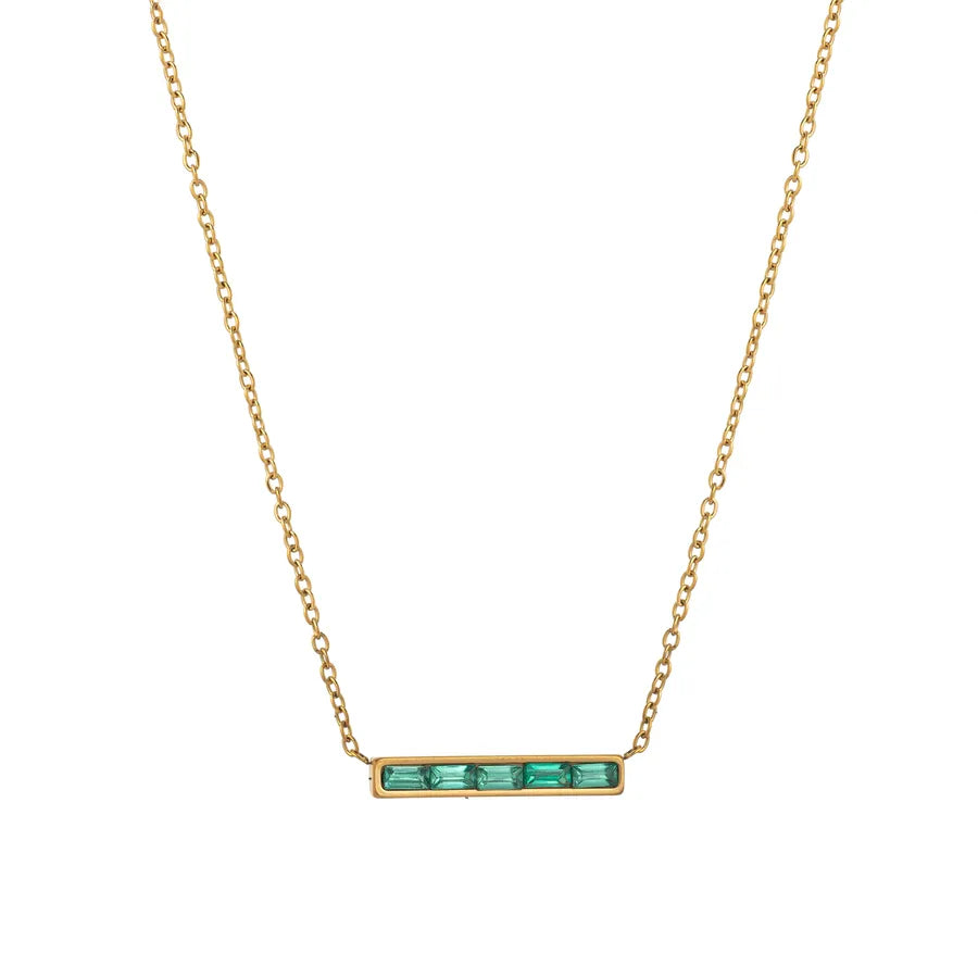 Wholesale Jewelry Lady Simple Style Shiny Rectangle 304 Stainless Steel Zircon 18K Gold Plated cable chain Pendant Necklace