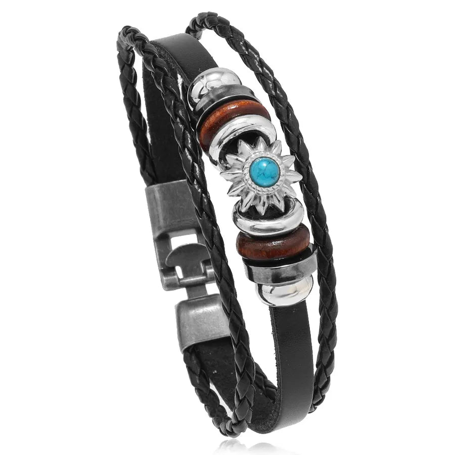 Retro Star Pu Leather natural stone Unisex Bracelets