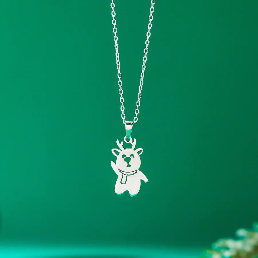 Christmas Deer Santa Claus Stainless Steel Necklace Women's Versatile Cartoon Character Design Paved Snowflake Pattern Jewelry Accessory