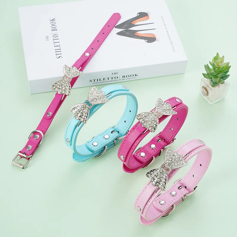 creative shiny diamond bow solid color dog leash