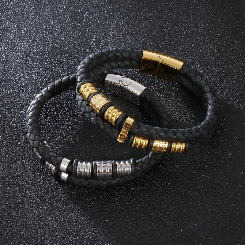 Hip-Hop Vintage Style Geometric Pu Leather 18K Gold Plated Men's Bangle