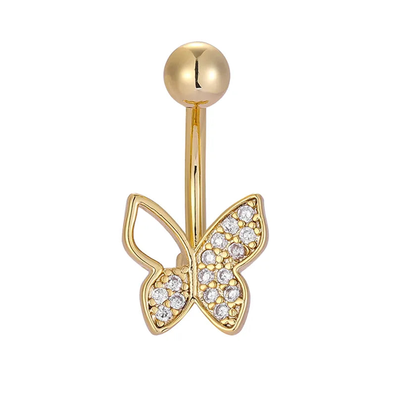 1 Piece Belly Rings Casual Butterfly 316L Stainless Steel  Polishing Zircon 18K Gold Plated