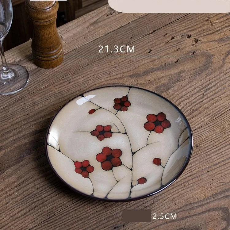 Retro Solid Color Flower ceramics Tableware 1 Piece