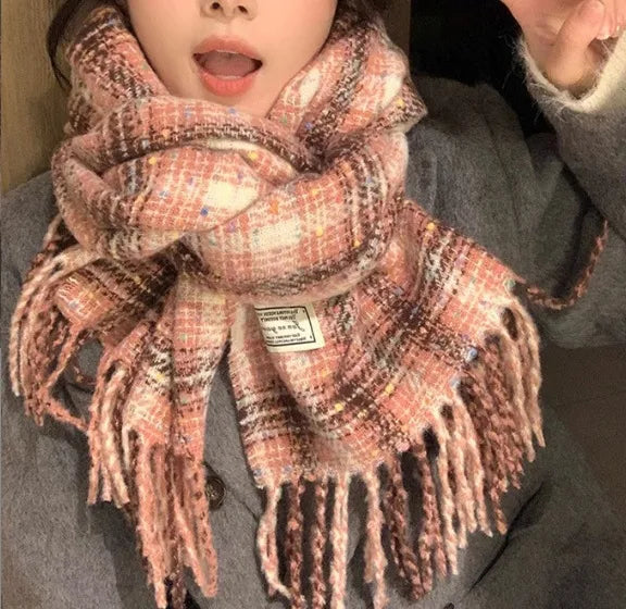 Women's Simple Style Lattice Imitation cashmere Tassel Scarf