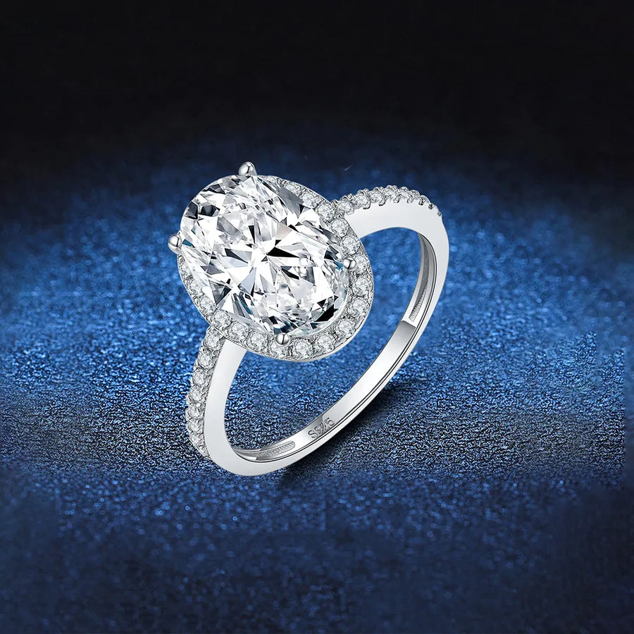 3.0ct Moissanite 925 Sterling Silver Rings Oval-cut Geometric White Gold Plated Rings