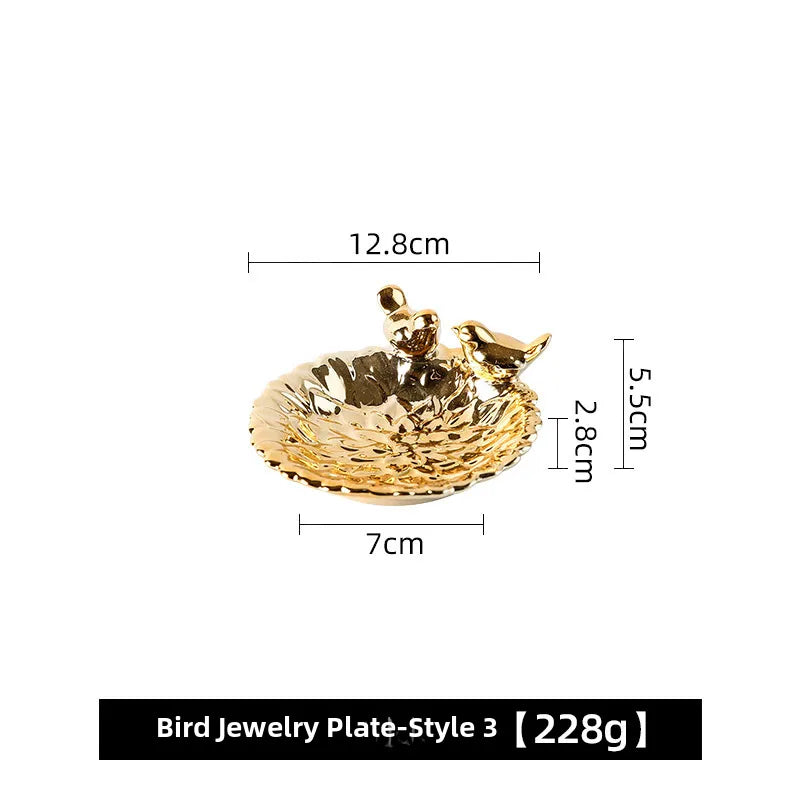 Bird Dim & Sum Plate Ceramic Jewelry Storage Plate Creative Cute Storage Rack Soap Dish Light Luxury High-end Plate
