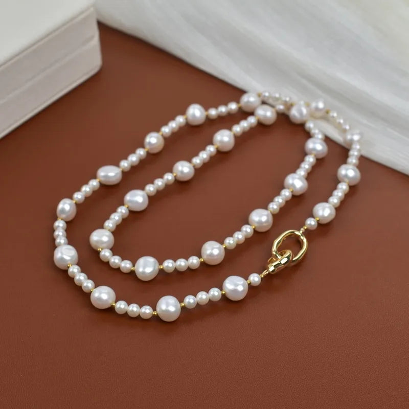 Elegant Long Natural Freshwater Pearl Necklace For Women Double Layered French Sweater Chain Design Simple Style Jewelry Accessory