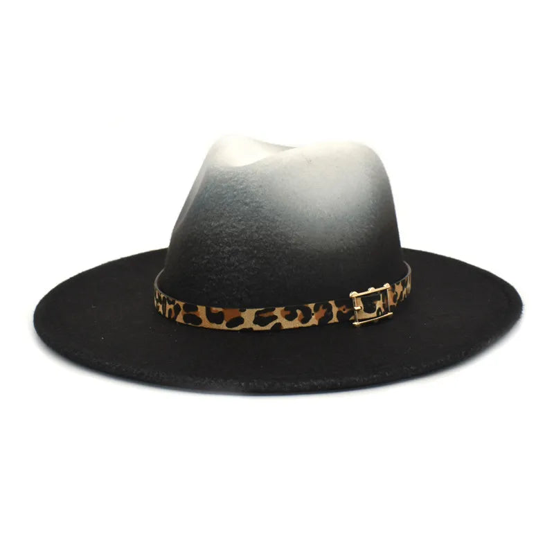 women's fashion gradient color metal button flat eaves fedora hat