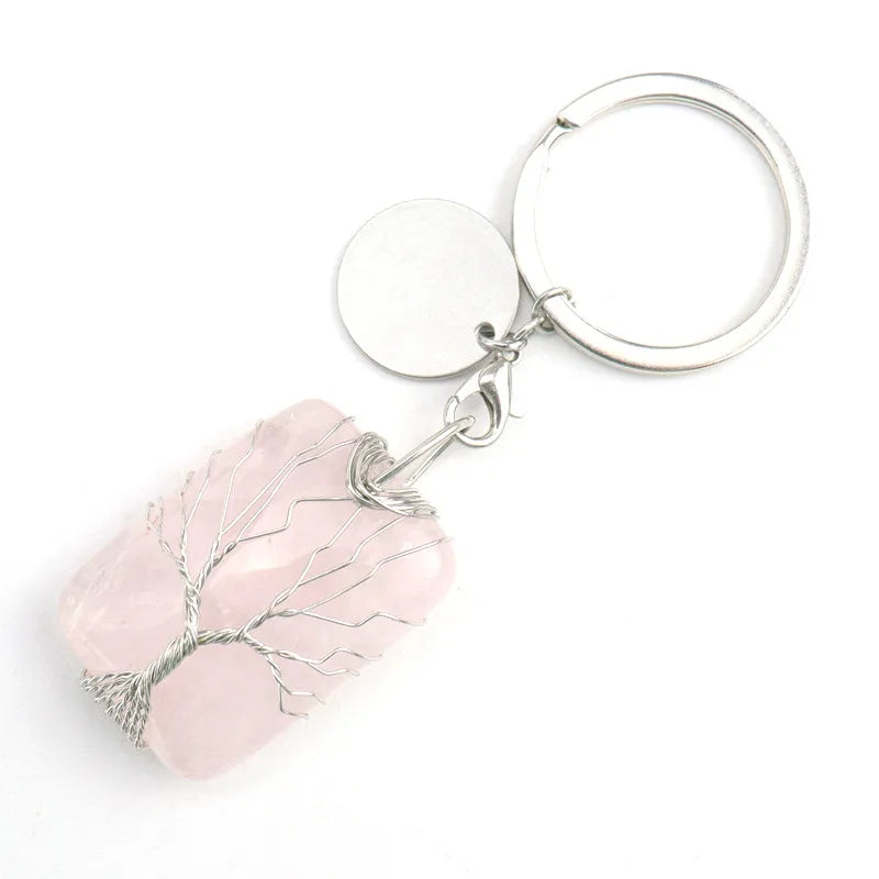 1 piece retro geometric natural stone copper plating unisex keychain