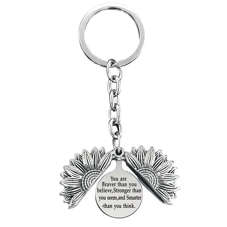 1 piece retro letter plant flowers metal plating keychain