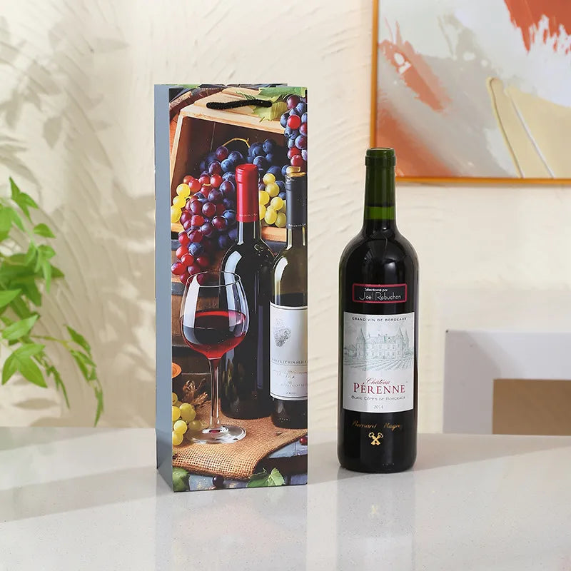 New Premium Red Wine Bag Single Bottle Wine Holder Luxury Printed Handbag Thickened Paper Bag Elegant Design Gift Bag