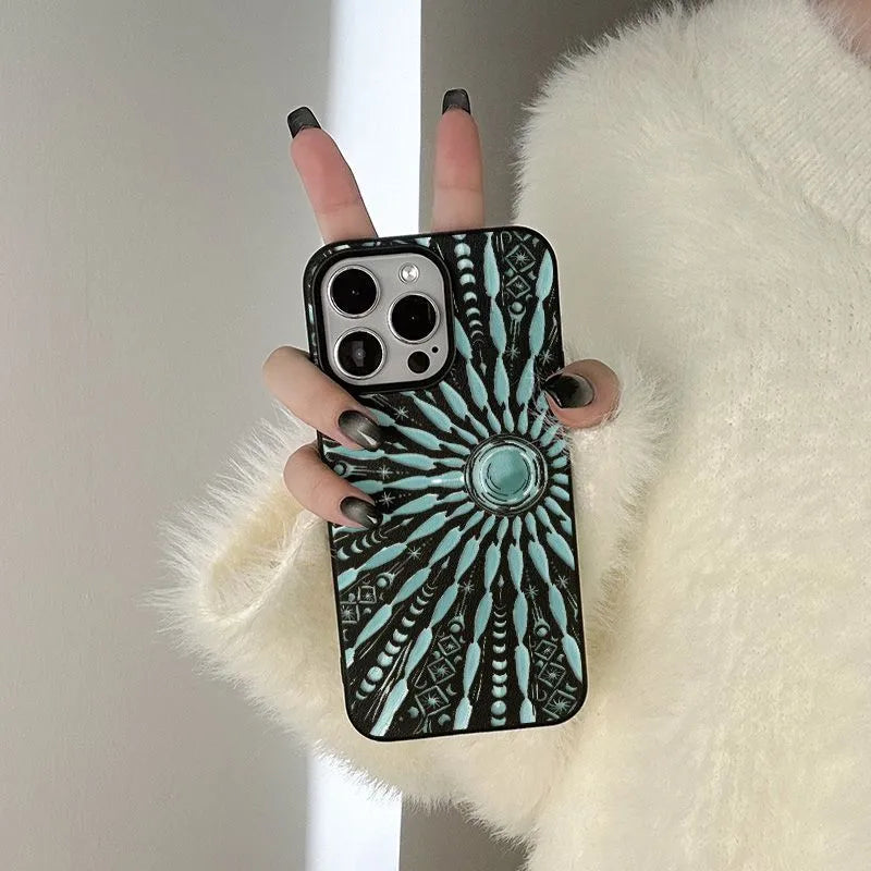 Sun Totem Phone Case For Apple 16Promax/15 14Plus 13P Soft Shell 12 Anti-Fall Black TPU Chinese Style Frosted Finish