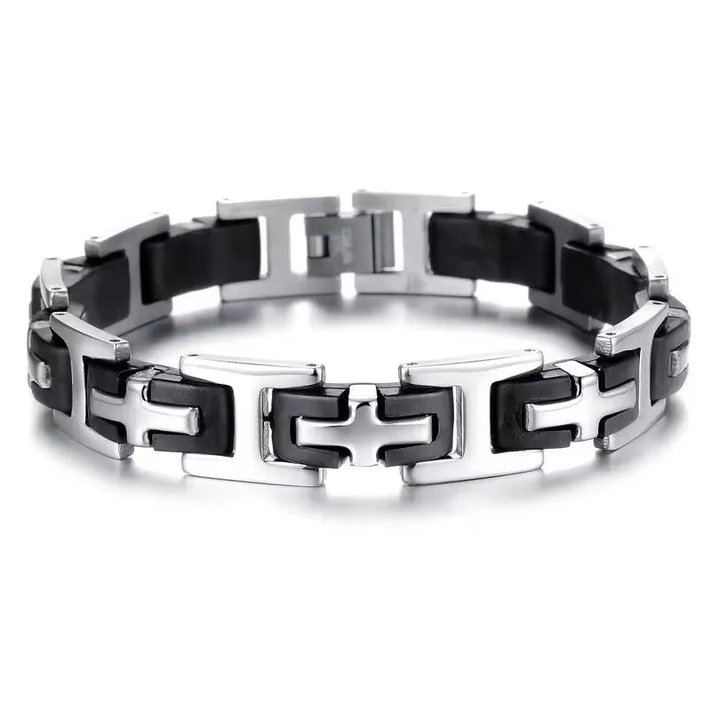 IG Style Punk Korean Style Cross 304 Stainless Steel Silica Gel Men's Bracelets