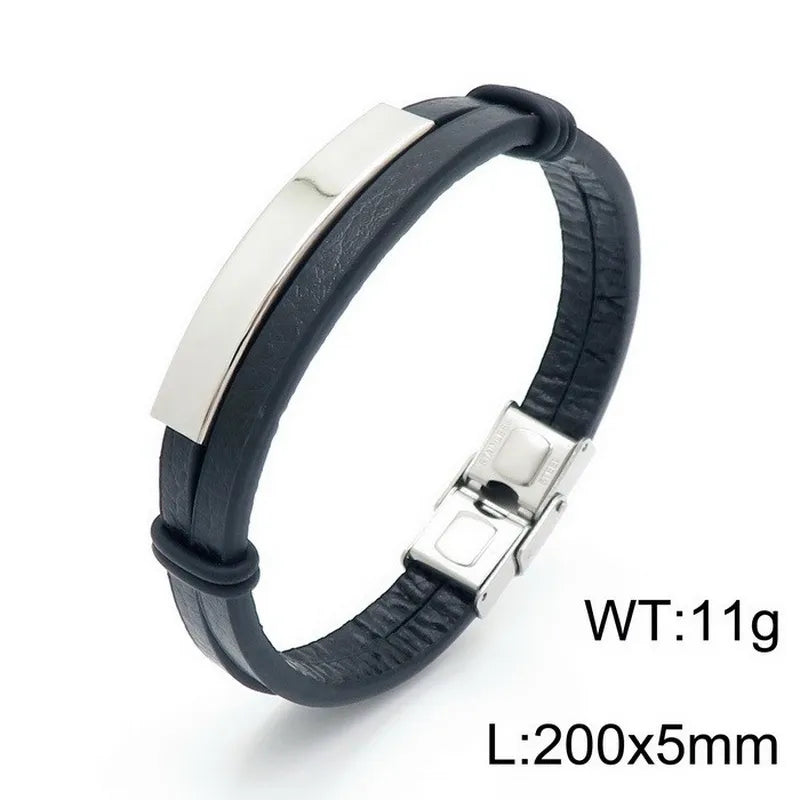 Hip-Hop Retro Color Block Pu Leather Titanium Steel Plating 18K Gold Plated Men's Bangle