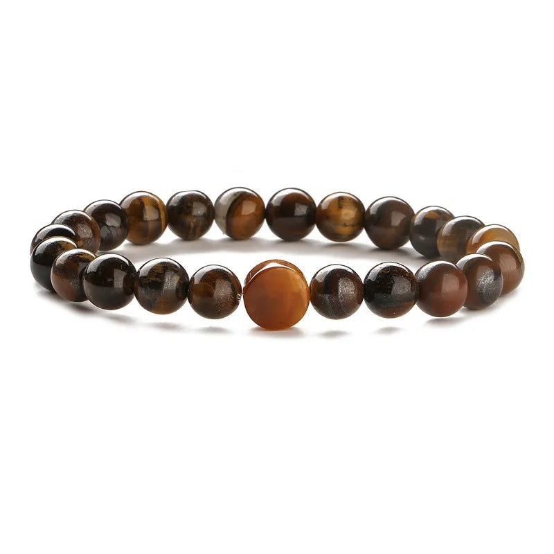 Retro Classic Style Geometric Natural White-Barked Pine Green Aventurine Tiger Eye Beaded Chain Bracelets In Bulk