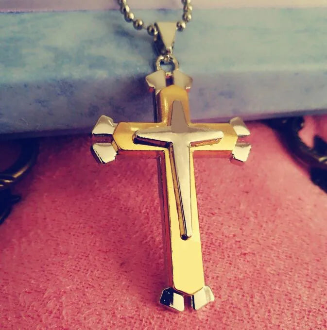 hip-hop retro cross metal plating gold plated men's pendant necklace
