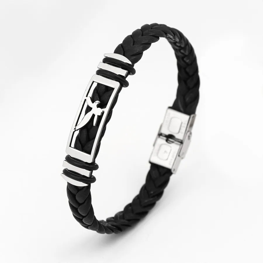 Retro Punk Solid Color 304 Stainless Steel Pu Leather Plating Men's Bangle Men Cord & Leather Bracelets