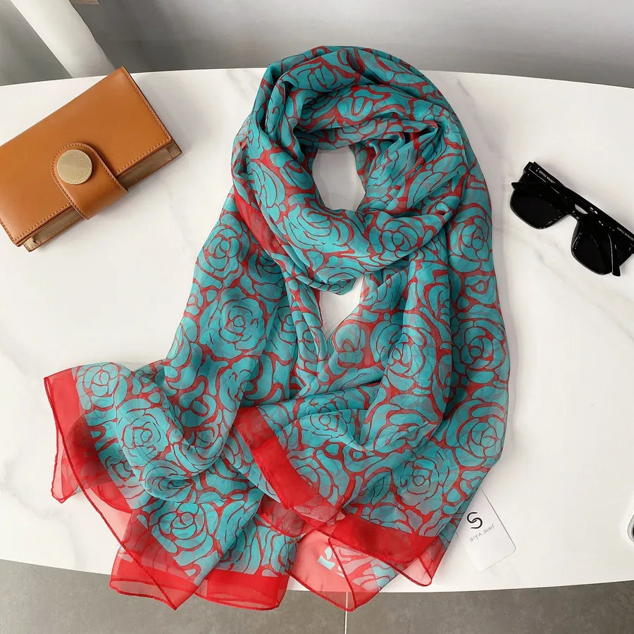 Women's Elegant Printing Polyester Chiffon Silk Scarf