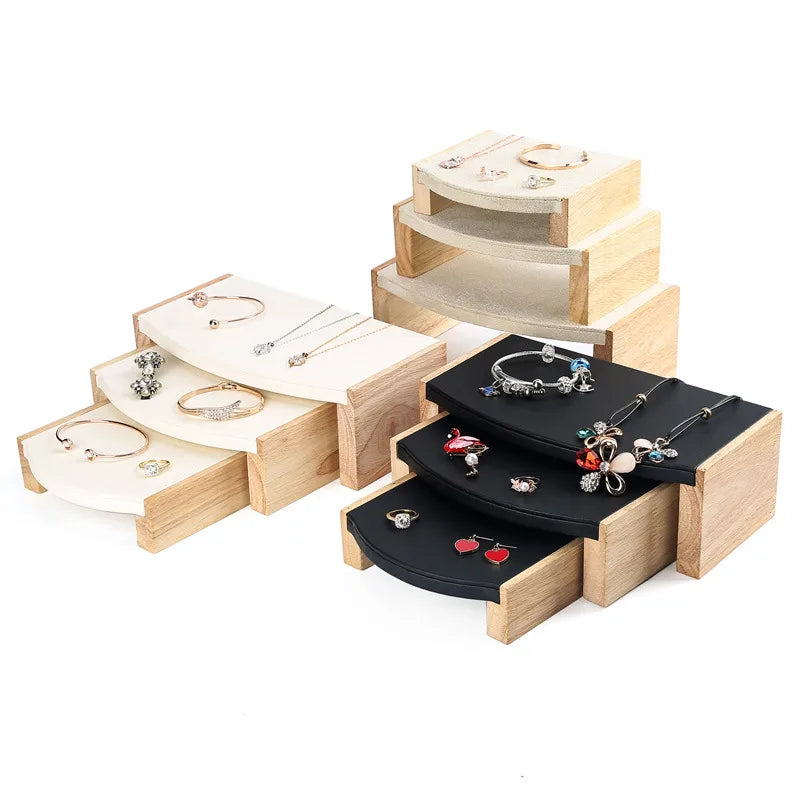 Solid Wood Jewelry Display Stand Tea Table Bracelet Necklace Stool Ornament Rack Three Piece Set Academic Style Crafted