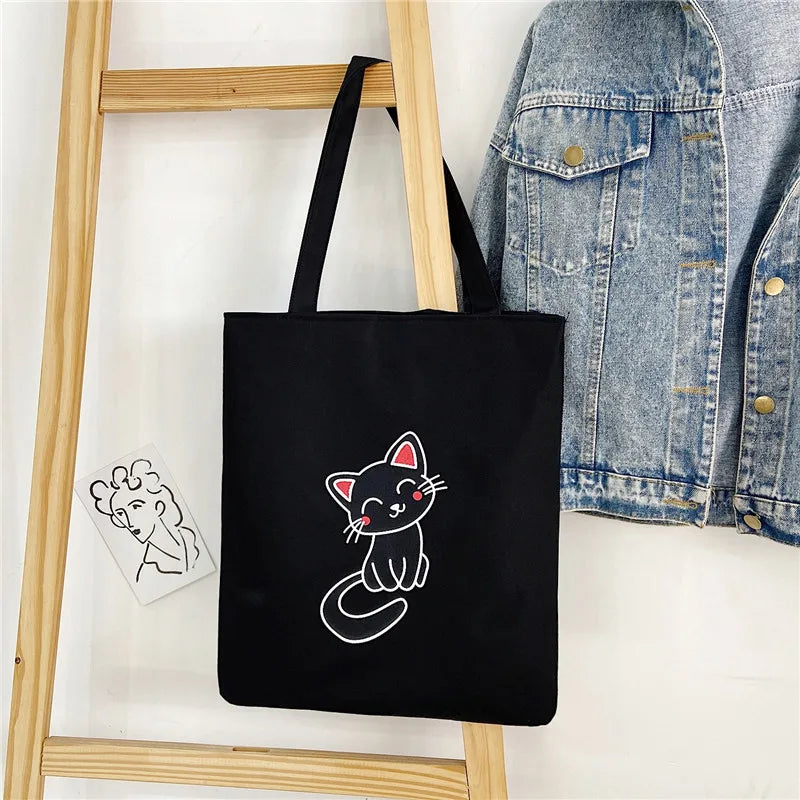 Women's Cute Basic Animal Letter Fruit Canvas Shopping bags