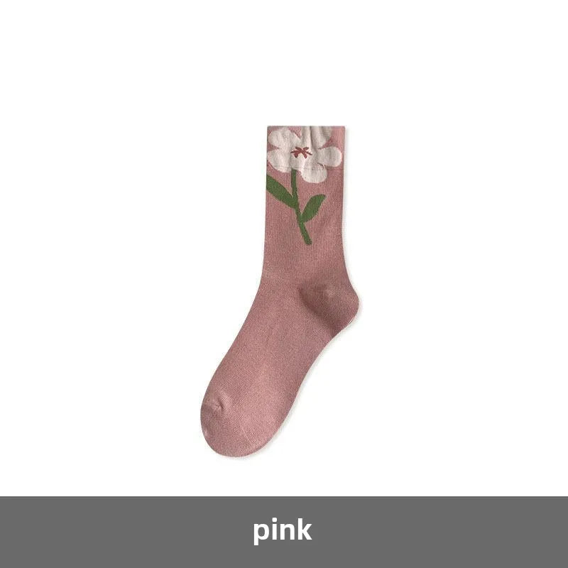 Women's socks autumn and winter New  trendy socks tulip flower women's mid-calf socks Japanese three-dimensional women's socks Zhuji