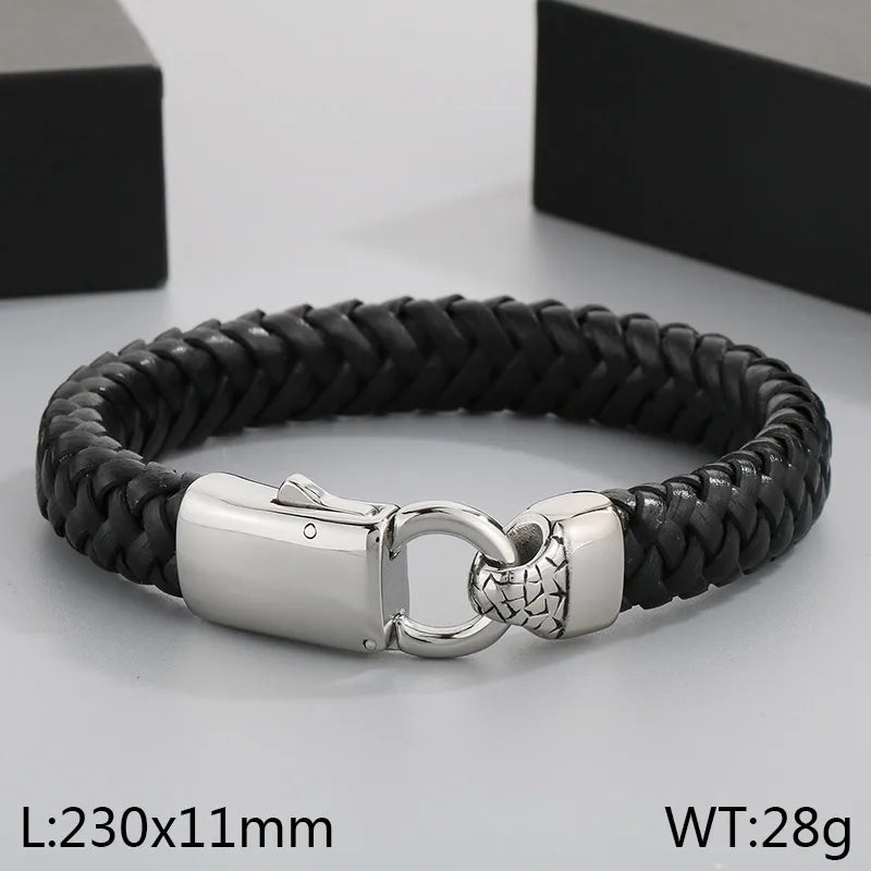 Retro Geometric 304 Stainless Steel Leather rope Men's Bangle