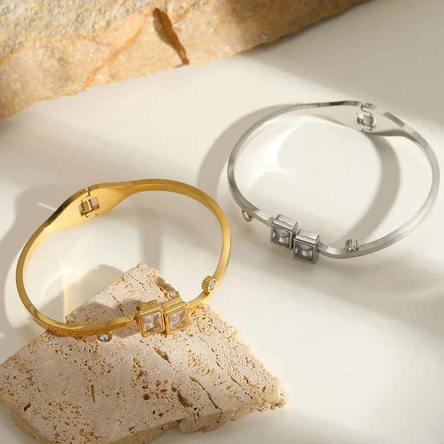 Elegant Glam Queen Geometric 304 Stainless Steel 18K Gold Plated Zircon Bangle In Bulk