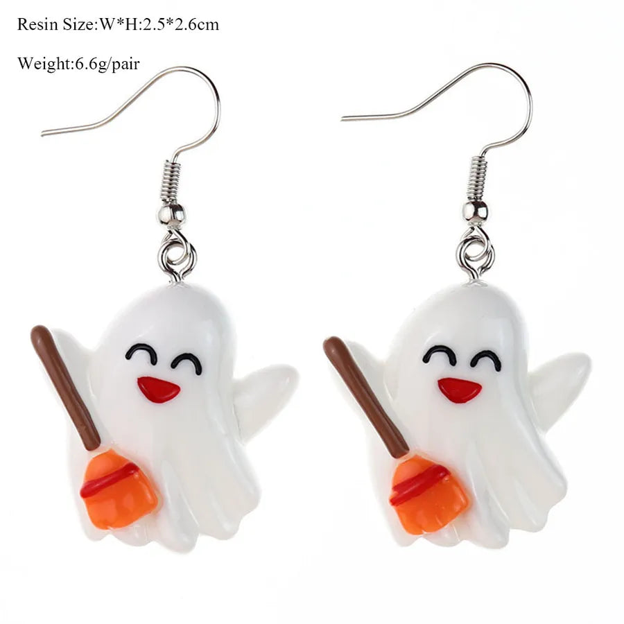 Halloween Series  Ear Rings Scary Funny Personality Skull Spider Ghost Pumpkin Resin Earrings Dangle