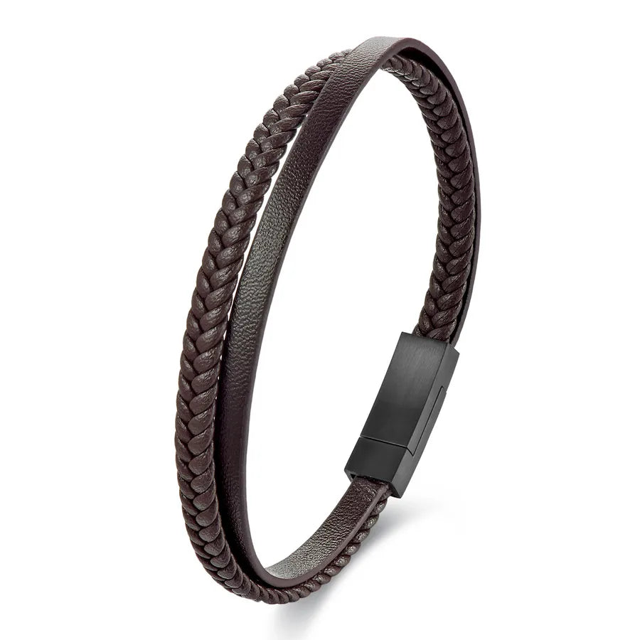 Casual Simple Style Geometric 304 Stainless Steel 316 Stainless Steel  Leather rope Braid Couple Men's wristband