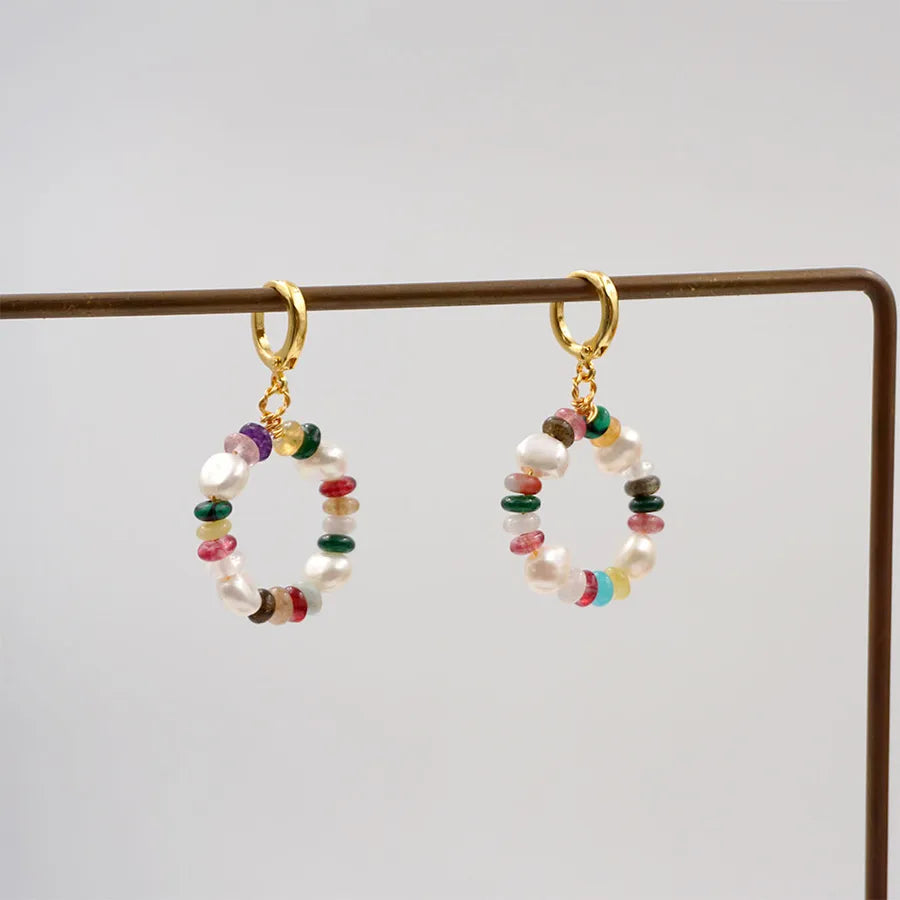 1 Pair Vintage Style Simple Style Geometric Beaded natural stone Freshwater Pearl Copper Gold Plated Drop Earrings