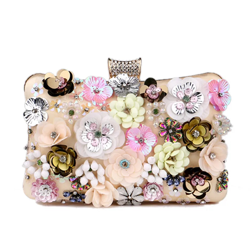 blue black gold pu leather flower square evening bags