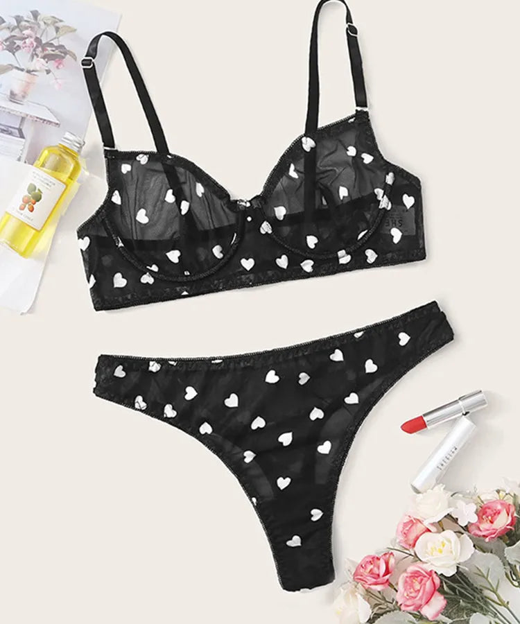 Women's Sweet Heart Shape Sexy Lingerie Sets Indoor Home Sexy Lingerie