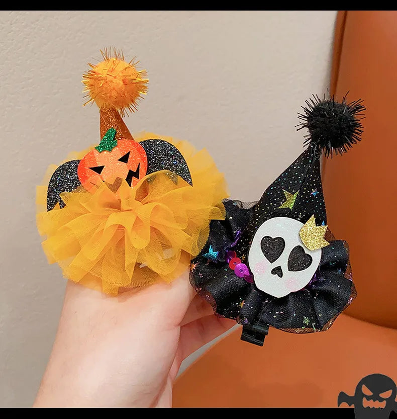 Halloween Cute Funny Kid'S Pumpkin Bat Hair Clip