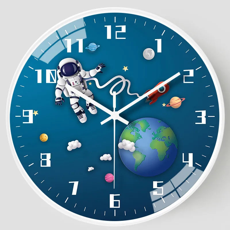 cute round astronaut plastic glass clock