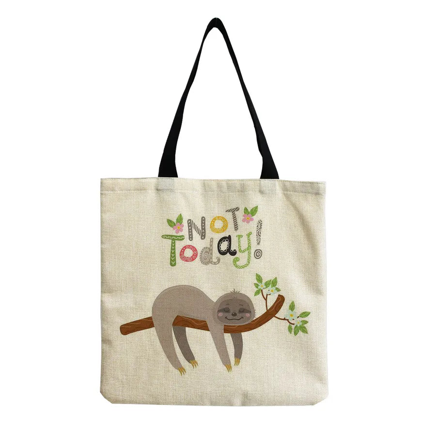 Women's Cute Cartoon Letter Linen Shopping bags