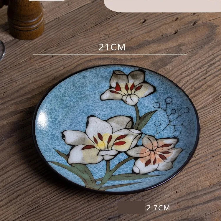 Retro Solid Color Flower ceramics Tableware 1 Piece
