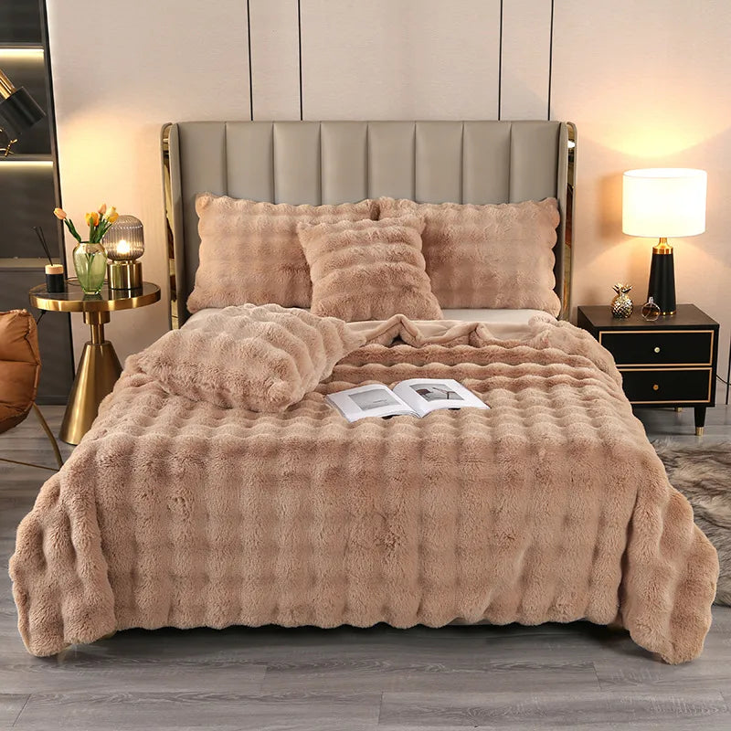 Casual Solid Color rabbit fur blanket Bedding