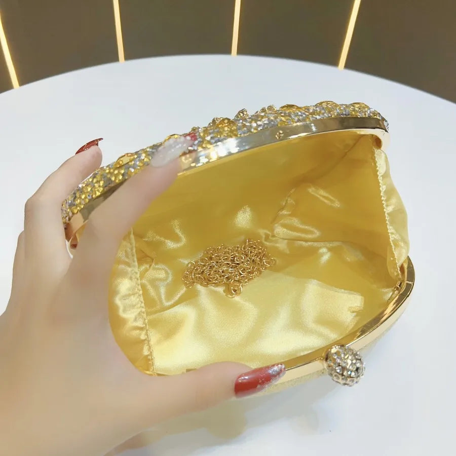 Elegant Diamond Embellished Mini Crossbody Evening Bag Luxury Polyester Round Cylinder Shape Fashion Chain Element