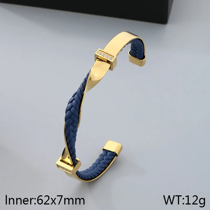 Simple Style Geometric 304 Stainless Steel Inlay Rhinestones 18K Gold Plated Men's Bangle