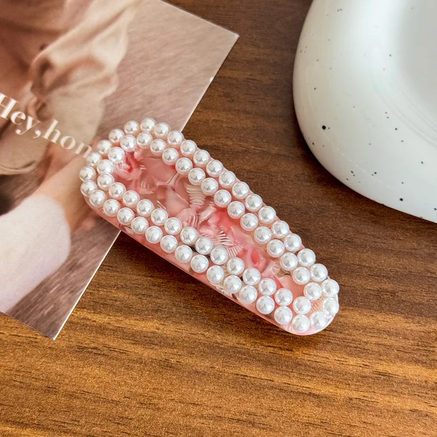 New High-End Pearl Embedded Acetate Hair Clips Versatile Bangs Hairpins Simple Tailor-made Spring Clamp Hair Accessories