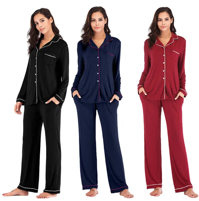 women's casual solid color modal button pants sets